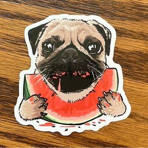 Pug Eating Watermelon Dog Sticker 2.75”